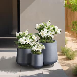 15.5in., 12in., 8.5in. Dia Granite Gray Large Tall Round Concrete Plant Pot / Planter for Indoor & Outdoor Set of 3