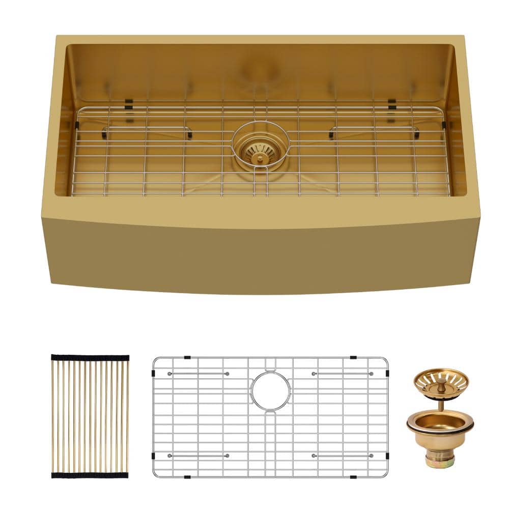 30 in. Gold Farmhouse/Apron-Front Single Bowl 16 Gauge Stainless Steel Workstation Kitchen Sink with Accessories price history on PriceWatchPro