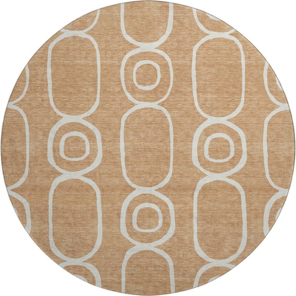 Mayfield Premium Machine Washable Abstract AMF2344 Rust 8 ft. x 8 ft. Round Rug