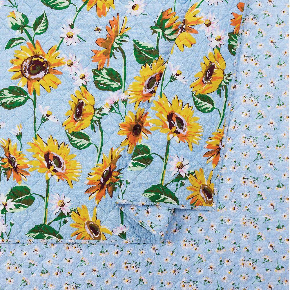 Sunflower Sky Twin Blue Cotton Reversible Quilt Set