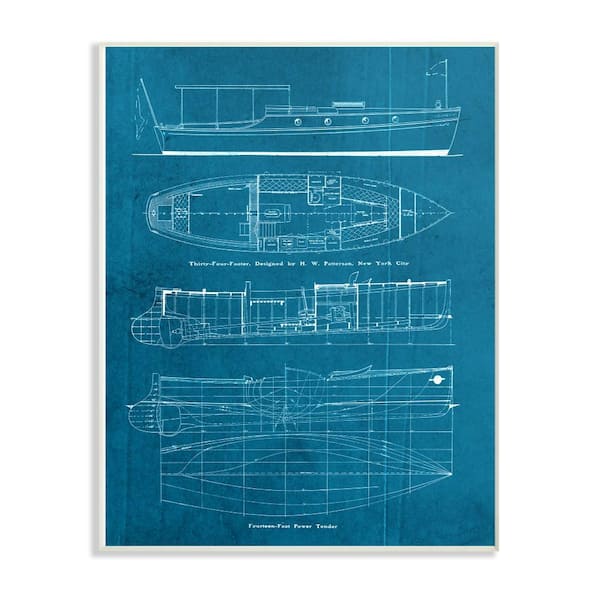 Stupell Industries 10 in. x 15 in. "Informational Boat Blueprint" by Piddix Printed Wood Wall Art