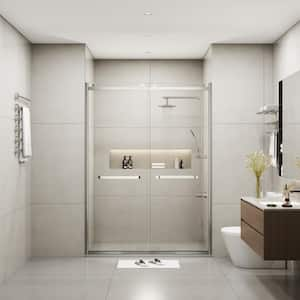 56 in. - 60 in. W x 76 in. H Double Sliding Framed Shower Door Brushed Nickel with 3/8 in. (10 mm) Clear Tempered Glass