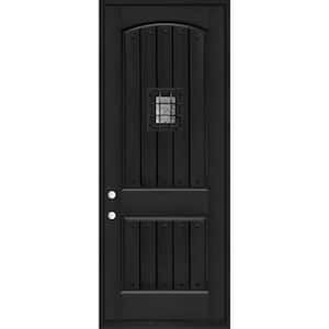 36 in. x 96 in. 2-Panel Left Hand/Outswing Onyx Stain Fiberglass Prehung Front Door with 4-9/16 in. Jamb Size