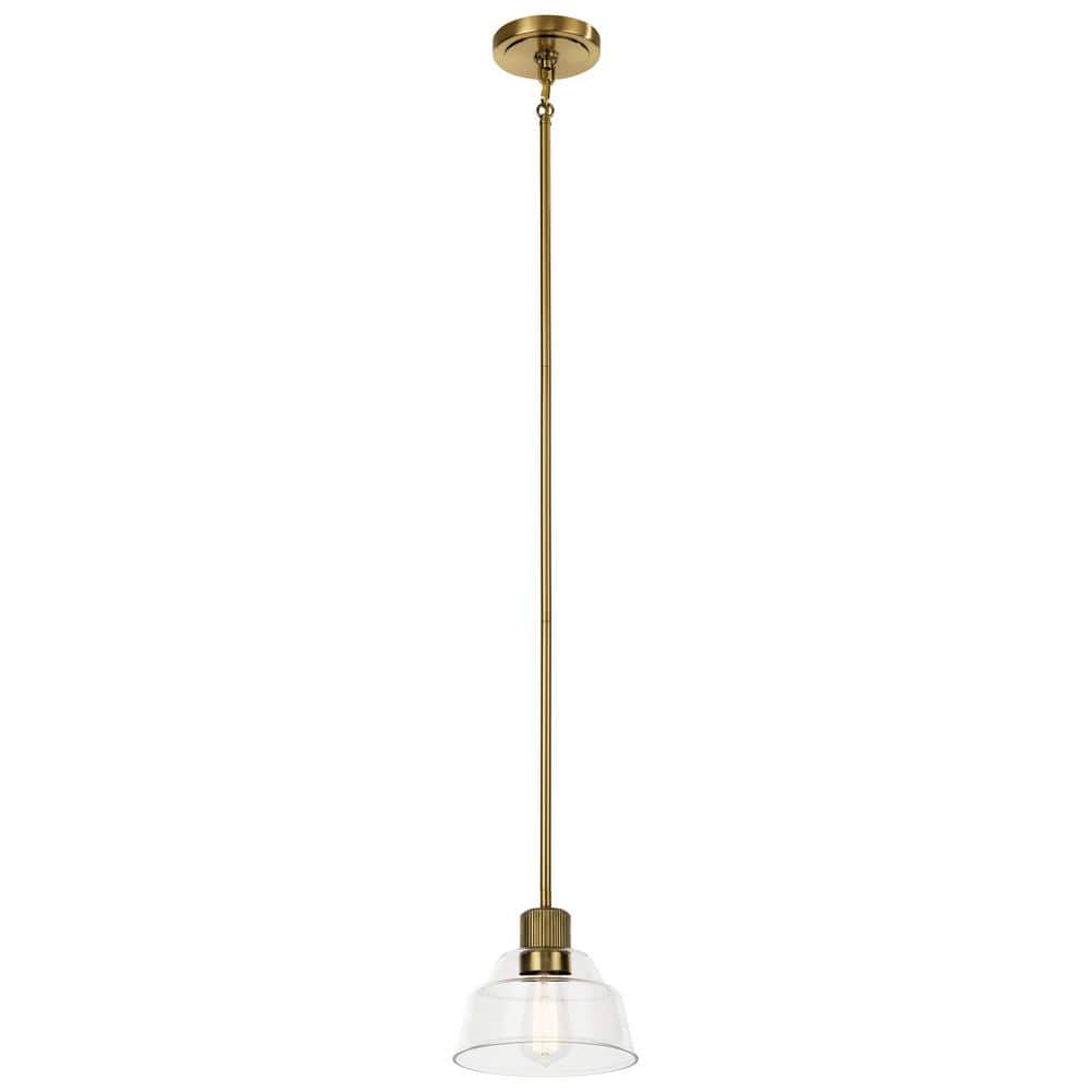 KICHLER Eastmont 1-Light Brushed Natural Brass Vintage Industrial Standard Kitchen Mini Pendant Hanging Light with Clear Glass