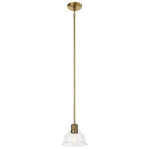 Eastmont 1-Light Brushed Natural Brass Vintage Industrial Standard Kitchen Mini Pendant Hanging Light with Clear Glass