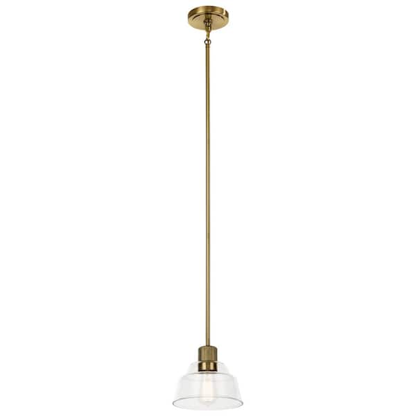 Eastmont 1-Light Brushed Natural Brass Vintage Industrial Standard Kitchen Mini Pendant Hanging Light with Clear Glass