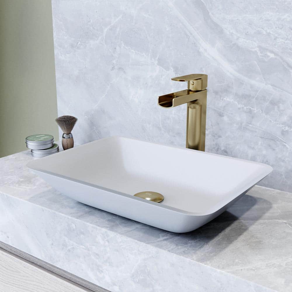 Sottile 18" Frosted Glass Rectangular Above-Counter Vessel Sink - White