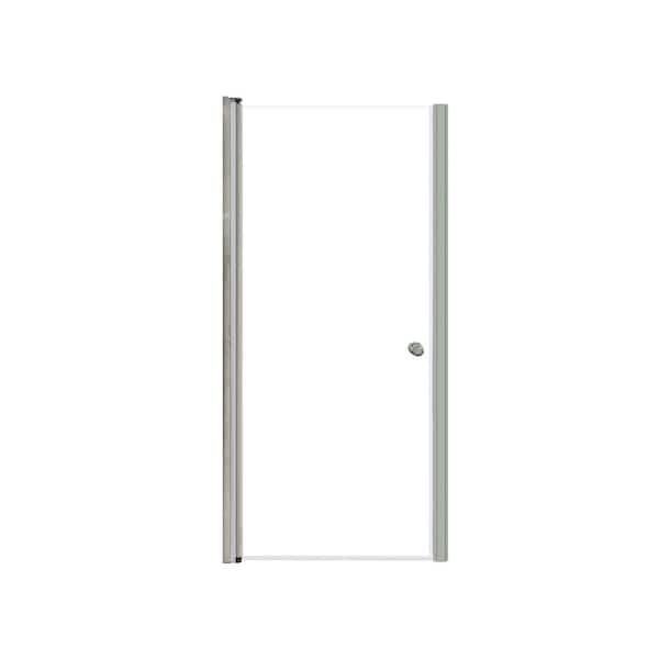 Transolid Lyna 32 in. W x 70 in. H Pivot Frameless Shower Door in Brushed Stainless with Clear Glass