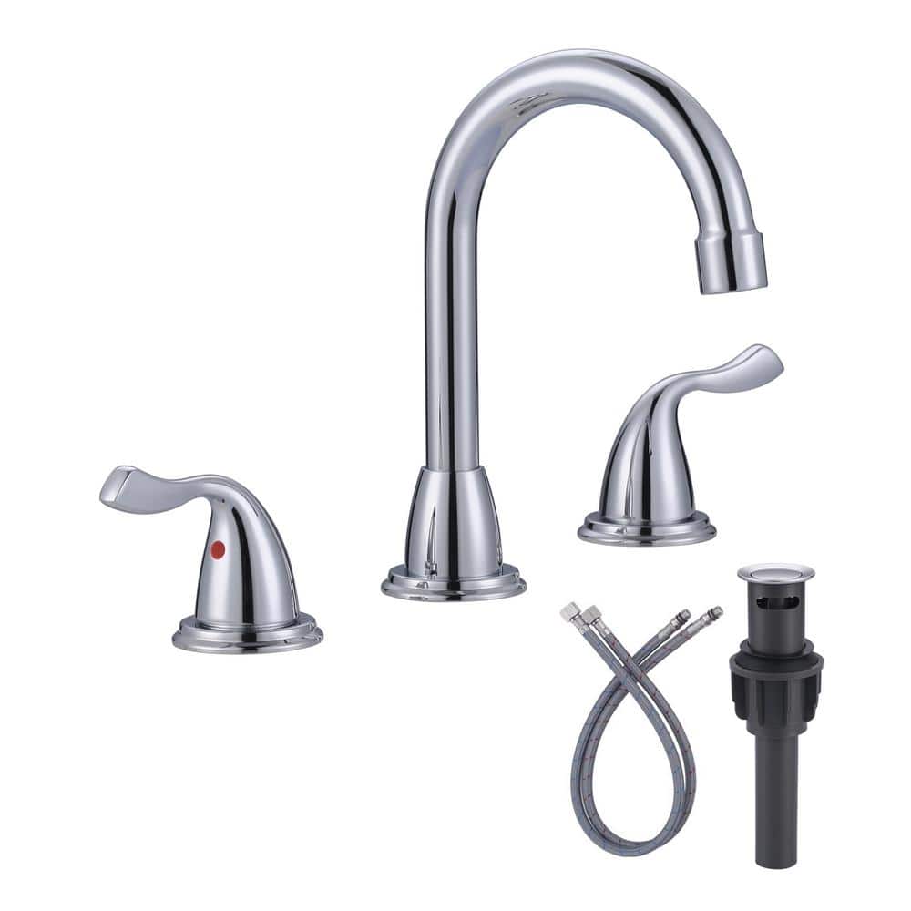 Polished Chrome 8-Inch Widespread Double Handle Bathroom Faucet