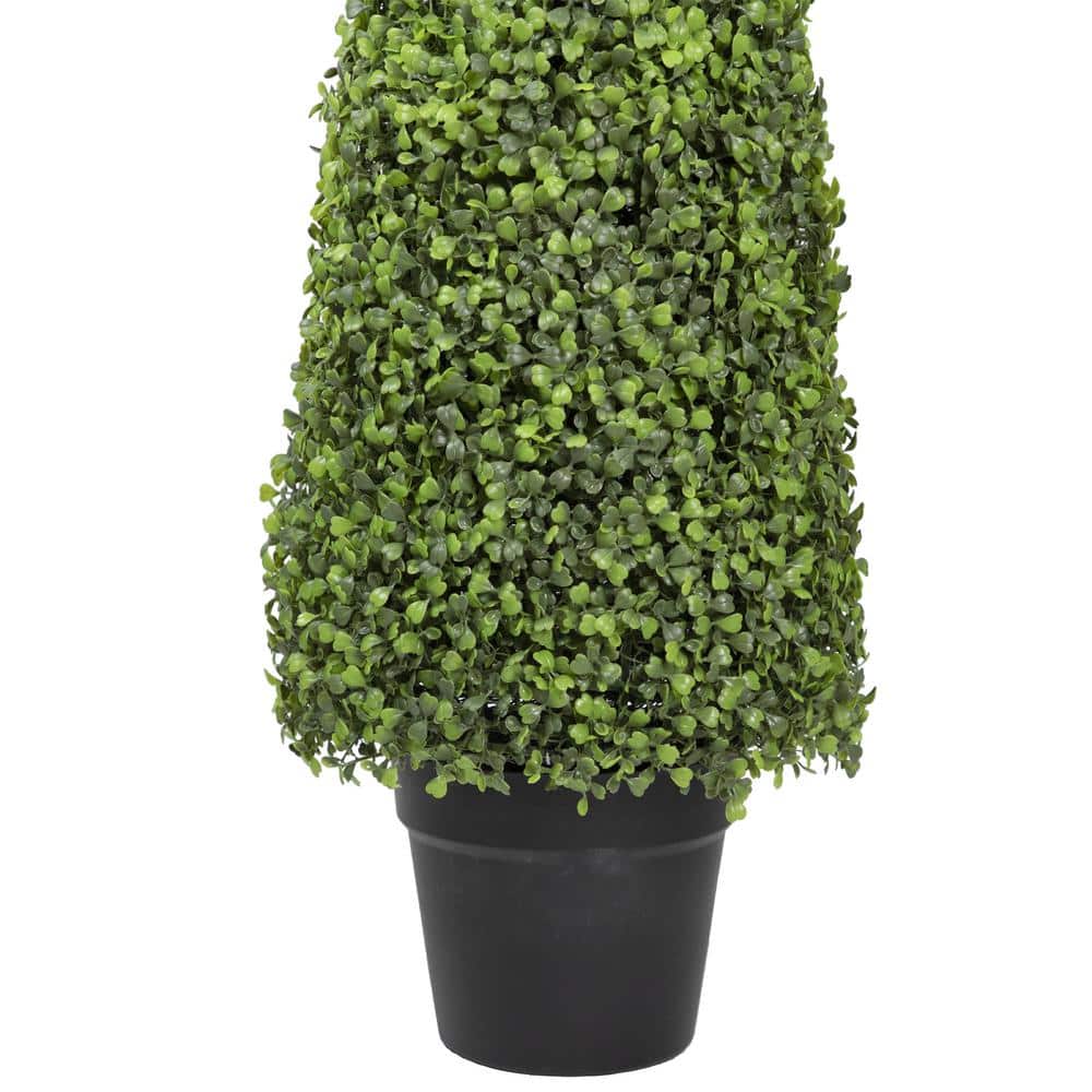 45" Two Tone Green Plastic Boxwood Topiary in Black Pot