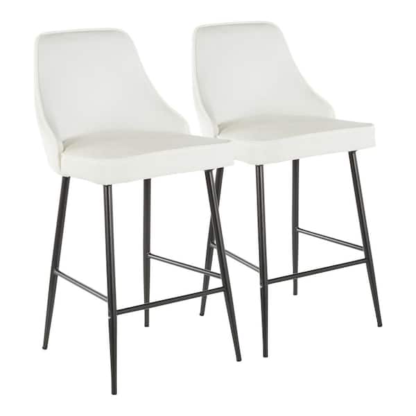 Lumisource Marcel 25 in. Black Metal Counter Stool with White Velvet Upholstery (Set of 2)