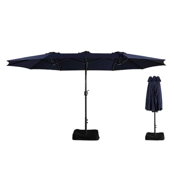 Clihome 15 ft. Outdoor Maket Umbrella with Base and Double Air Vent in Navy