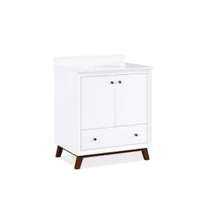 Elmore 30 in. Bathroom Vanity in White w/Composite Granite Vanity Top in White w/White Ceramic Oval Sink and Backsplash