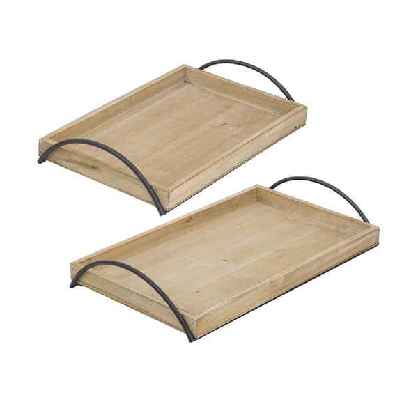 A & B Home Brown Wooden Tray with Black Accent-Set of 2-L: 19 x 12 x 3.3 in. S:16.5 x 10 x 2.8 in.