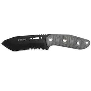 CK-9.5 4.75 in. Carbon Steel Drop Point Partially Serrated Fixed Blade Knife, Black Linen Micarta Handle with Sheath