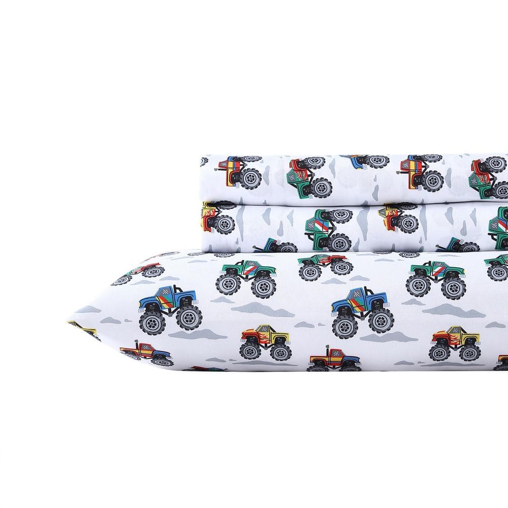 Gray Tractor Print Microfiber Kids Queen Sheet Set
