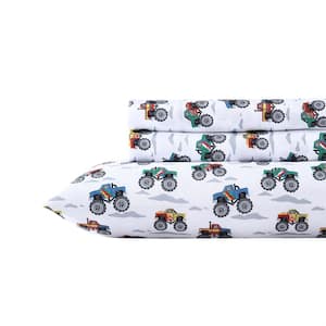 Trucks 4-Piece Gray Microfiber Kids Queen Sheet Set