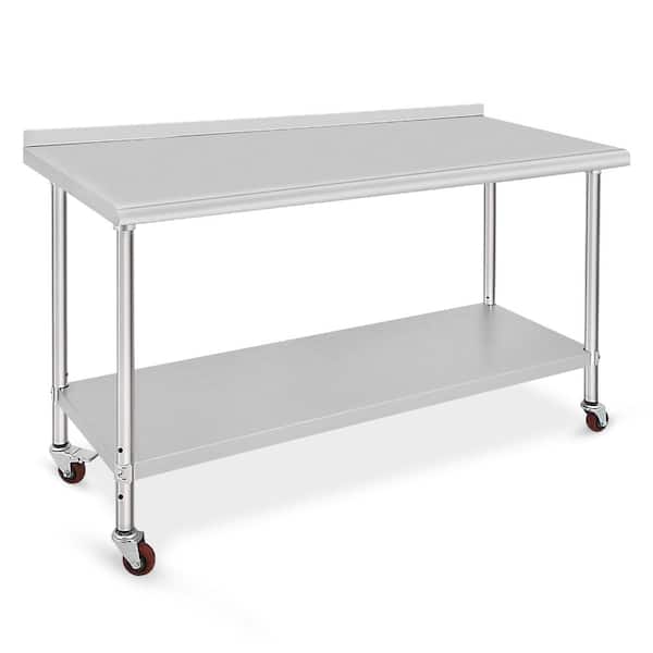 60 in. W x 24 in. D Stainless Steel Mobile Workbench with Backsplash, Undershelf, Adjustable Shelf, Wheels