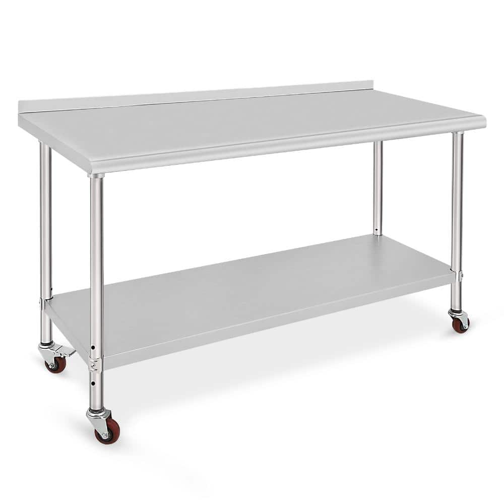 60 in. W x 24 in. D Stainless Steel Mobile Workbench with Backsplash, Adjustable Undershelf, Locking Caster Wheels price history on PriceWatchPro
