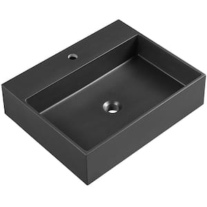 26 in. Wall-Mount Install or On Countertop Bathroom Sink with Single Faucet Hole in Matte Black