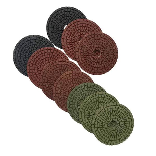 4 in. Wet Diamond Stone Polishing Pads, 10 Pad Set, Dark Resin, #50 (2), #100 (2), #200 (2) to #3000 Grit