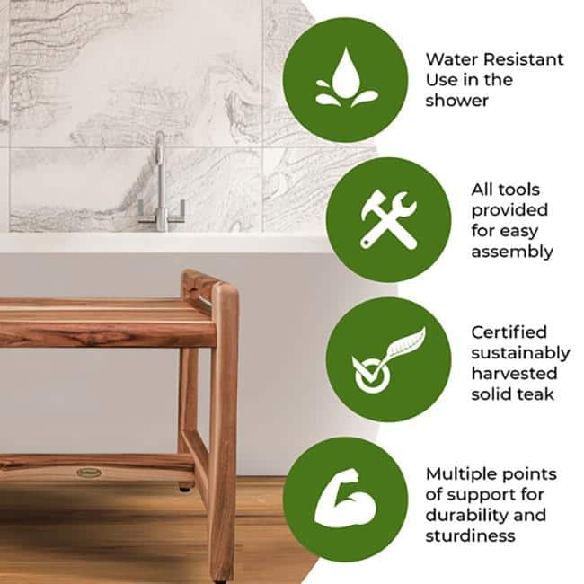 20" Wide Teak Shower Bench with LiftAide Arms