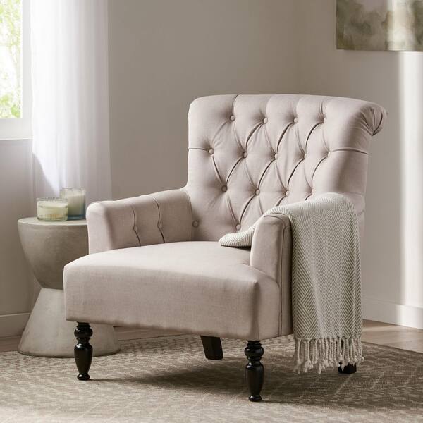 Empierre Beige Fabric Club Chair and Ottoman