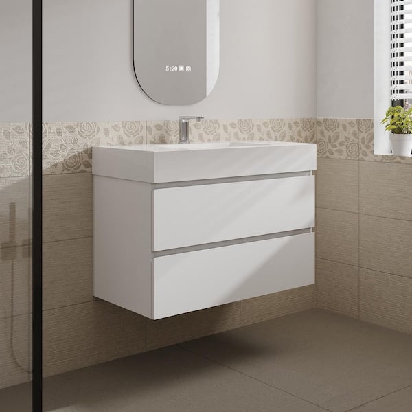 Aaby 36 in. W x 18 in. D x 25 in. H Wall Mounted Floating Bath Vanity Cabinet in White with Solid Surface Top and Sink