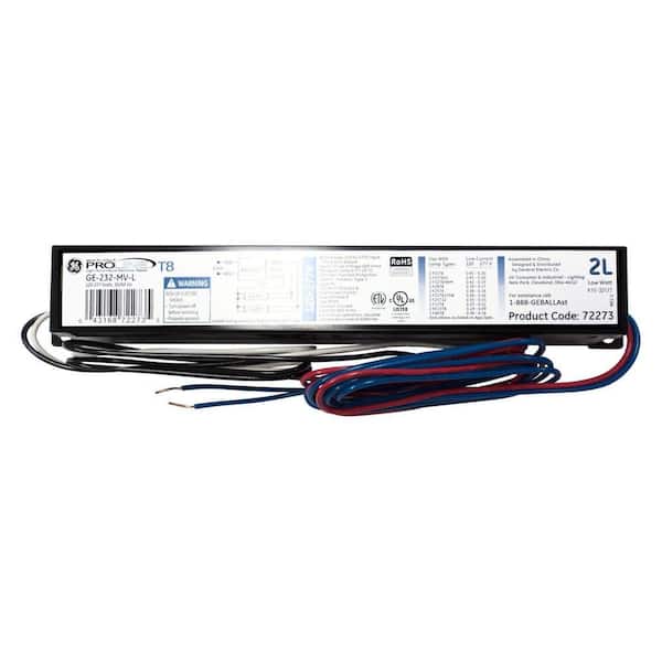 GE 120-277V Electronic Low Power Factor Ballast for 4 ft. 2 or 1 Lamp T8 Fixture (Case of 10)