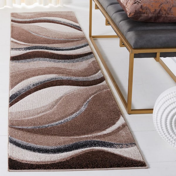 Hollywood 2 ft. x 8 ft. Brown/Ivory Gradient Waves Runner Rug