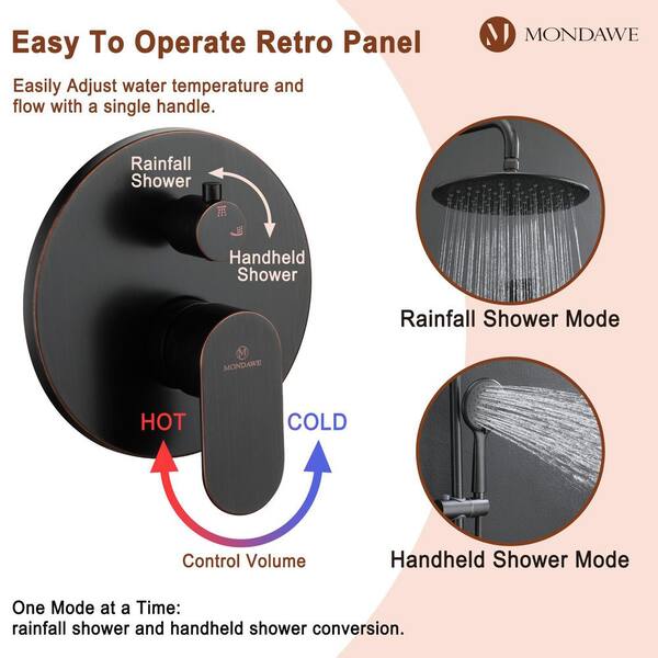 Mondawe Retro Series 3-Spray Patterns with 1.8 GPM 9 in. Rain Wall 
