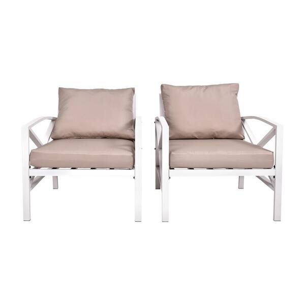TIRAMISUBEST White Frame 2-Piece Metal Patio Conversation Seating Set Chair Seat with Beige Cushions