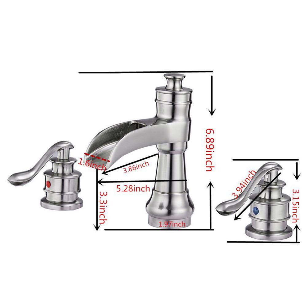 Brushed Nickel Widespread Waterfall Bathroom Faucet with Lever Handles