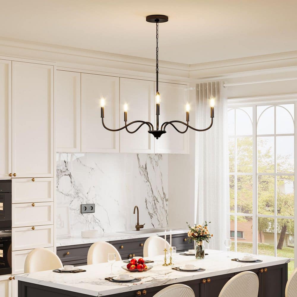 81.1 in. 5-Light Black Height Adjustable Metal Candle Chandelier for Kitchen, Living Room, No Bulbs Included price history on PriceWatchPro