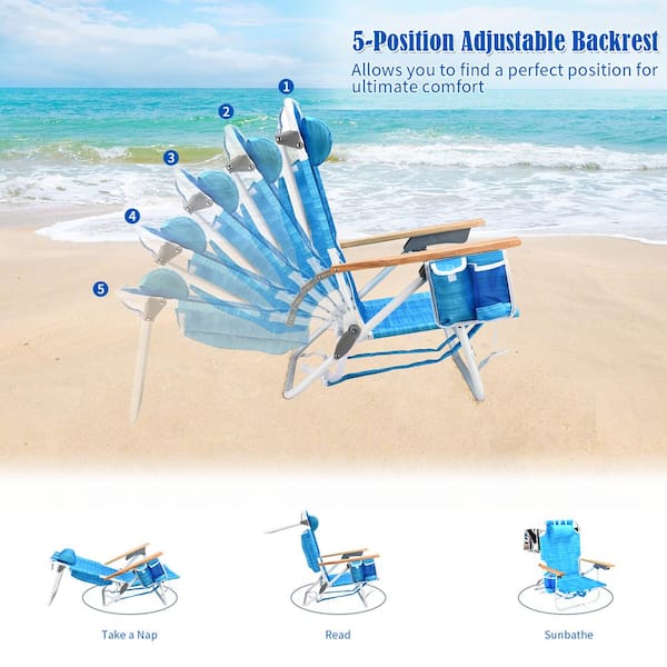 MEOOEM Folding Backpack Beach Chair, 5-Position Aluminum Chair