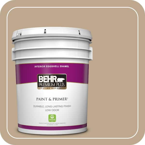 BEHR PREMIUM PLUS 5 gal. #MQ2-25 British Khaki Eggshell Enamel Low Odor Interior Paint & Primer