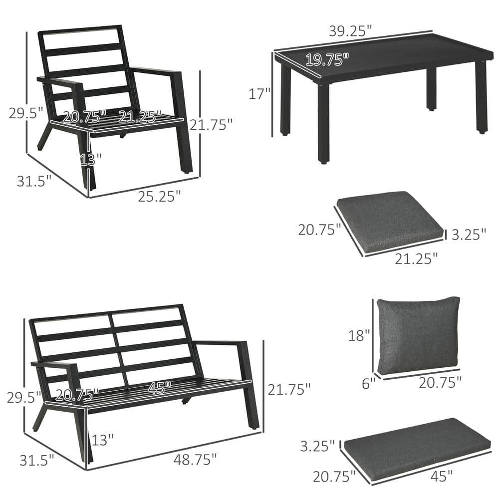 Rustic 4-Piece Outdoor Lounge Set with Cushioned Loveseat and Chairs