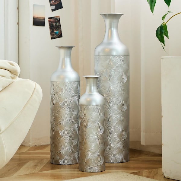 Silver 7.87 in..68 in..31 in. Metal Tall Floor Cylinder