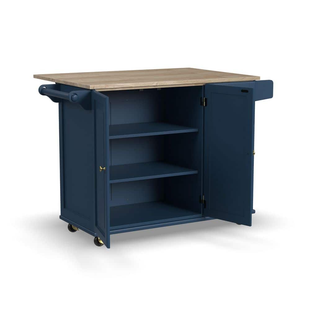 Blue Wood Drop Leaf Kitchen Cart with Spice Rack