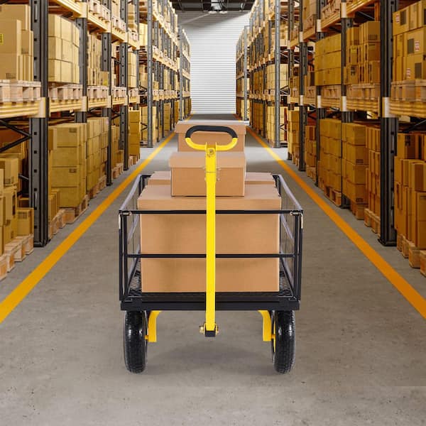 12.8 cu. ft. Metal Garden Cart Heavy-Duty 1400 lbs. Capacity Utility Metal Wagon with 2-in-1 Handle and 15 in. Tires