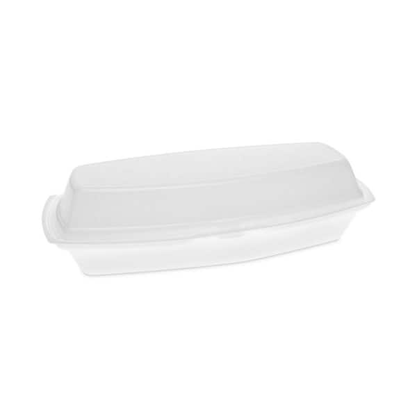 Pactiv 7.25 in. x 3 in. x 2 in. White Single Tab Lock Hot Dog Foam Hinged Lid Containers (504-Carton)