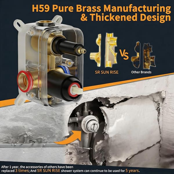 Luxury 3-Piece Shower System w/ 10 in. Rain Head and Handheld Shower and Metal Shower Faucet Trim Repair Kitsin in Black