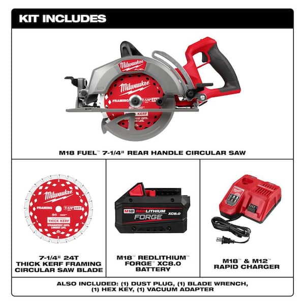 M18 FUEL 18V Lithium-Ion Cordless 7-1/4 in. Rear Handle Circular Saw w/ 8.0 Ah Battery & Charger