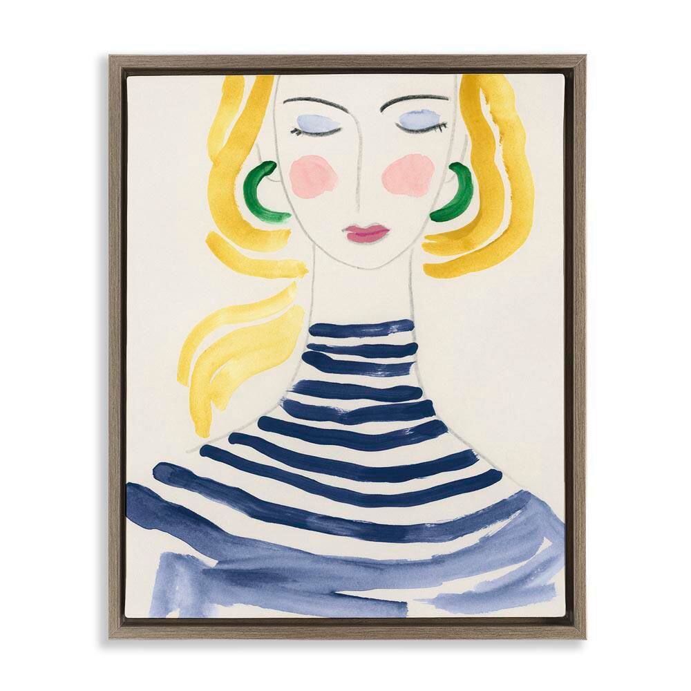 Woman in Stripes by June Erica Vess Brown Floater Frame People Graphic Art Print 21 in. x 17 in. price history on PriceWatchPro