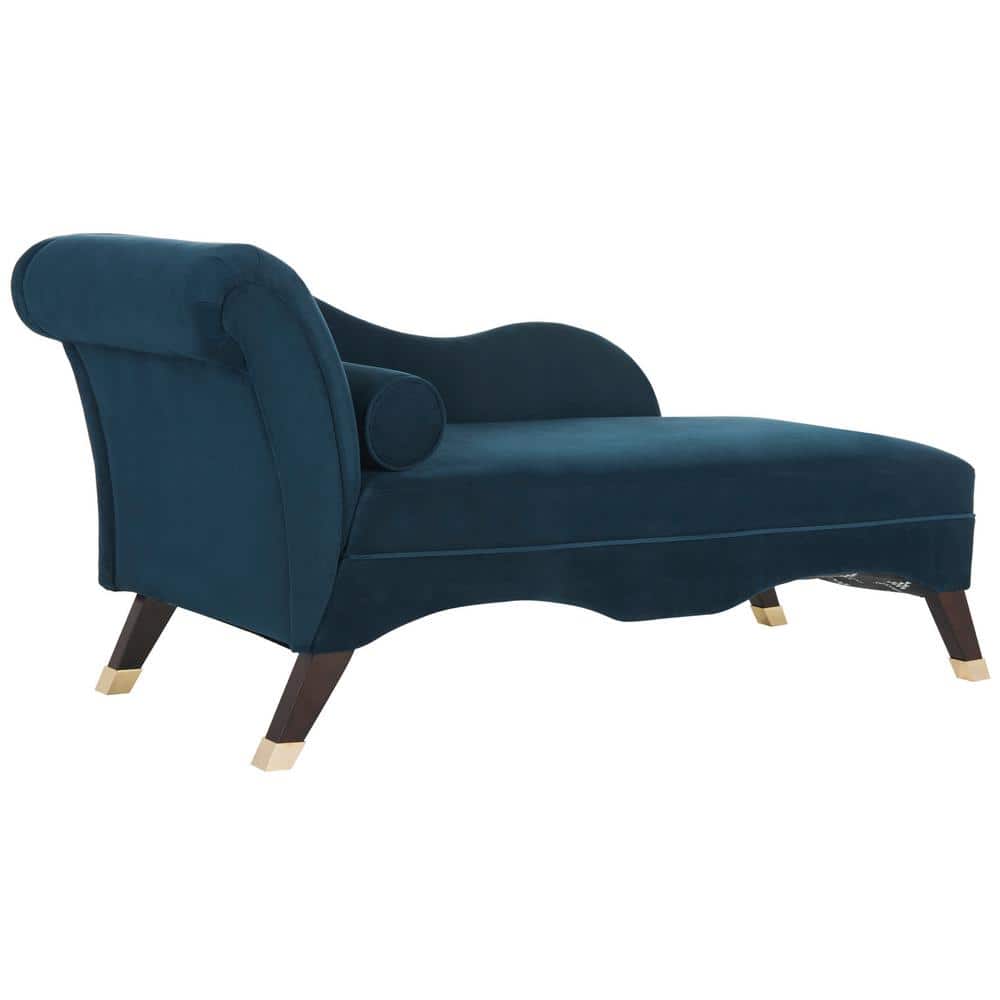 Navy Velvet Transitional Chaise with Gold Cap Legs and Pillow