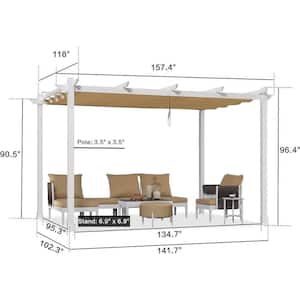 10 ft. x 13 ft. Beige Aluminum Outdoor Retractable White Frame Pergola with Sun Shade Canopy Cover