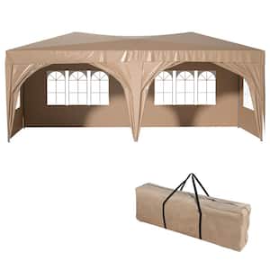 10 ft. x 20 ft. Pop Up Canopy, Outdoor Portable Party Folding Tent with 6 Removable Sidewalls, Carry Bag, Beige