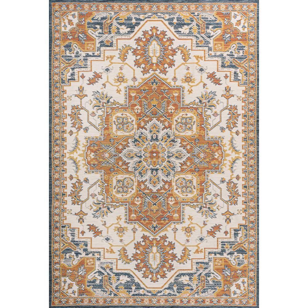 Bijan Terra Blue Cream Medallion Washable Reversible Rug 5x8