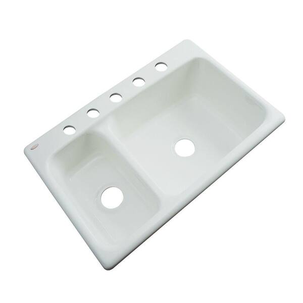 Thermocast Wyndham Drop-In Acrylic 33 in. 5-Hole Double Bowl Kitchen Sink in Ice Grey