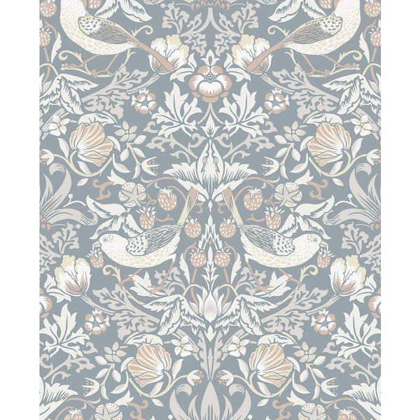 Seabrook Designs Blue Mist and Blush Fragaria Garden Unpasted Nonwoven Paper Wallpaper Roll 57.5 sq. ft.